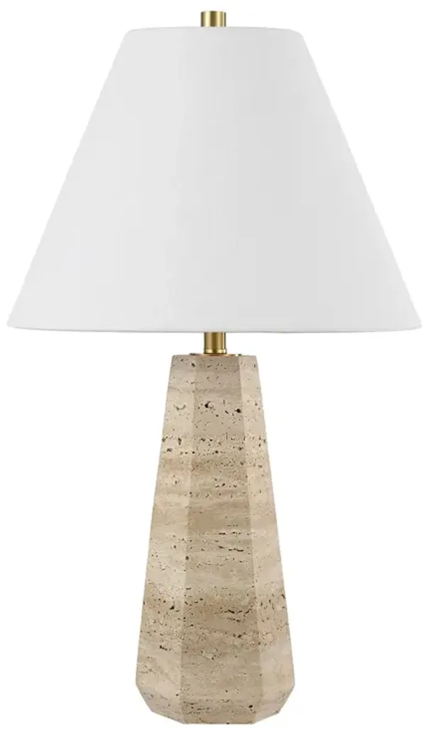 Kamryn 23.5" Travertine Table Lamp - Beige