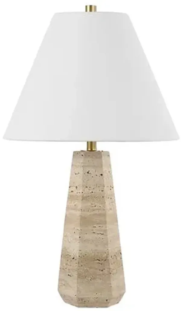 Kamryn 23.5" Travertine Table Lamp - Beige