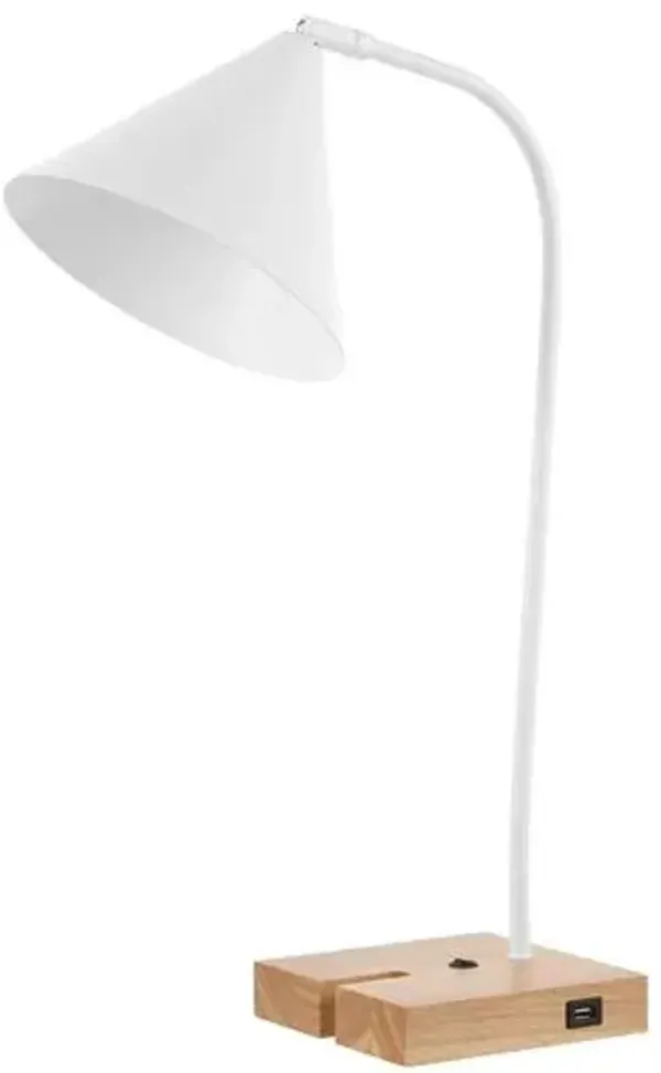 Bennie 22.5" Table Lamp with USB Port - White