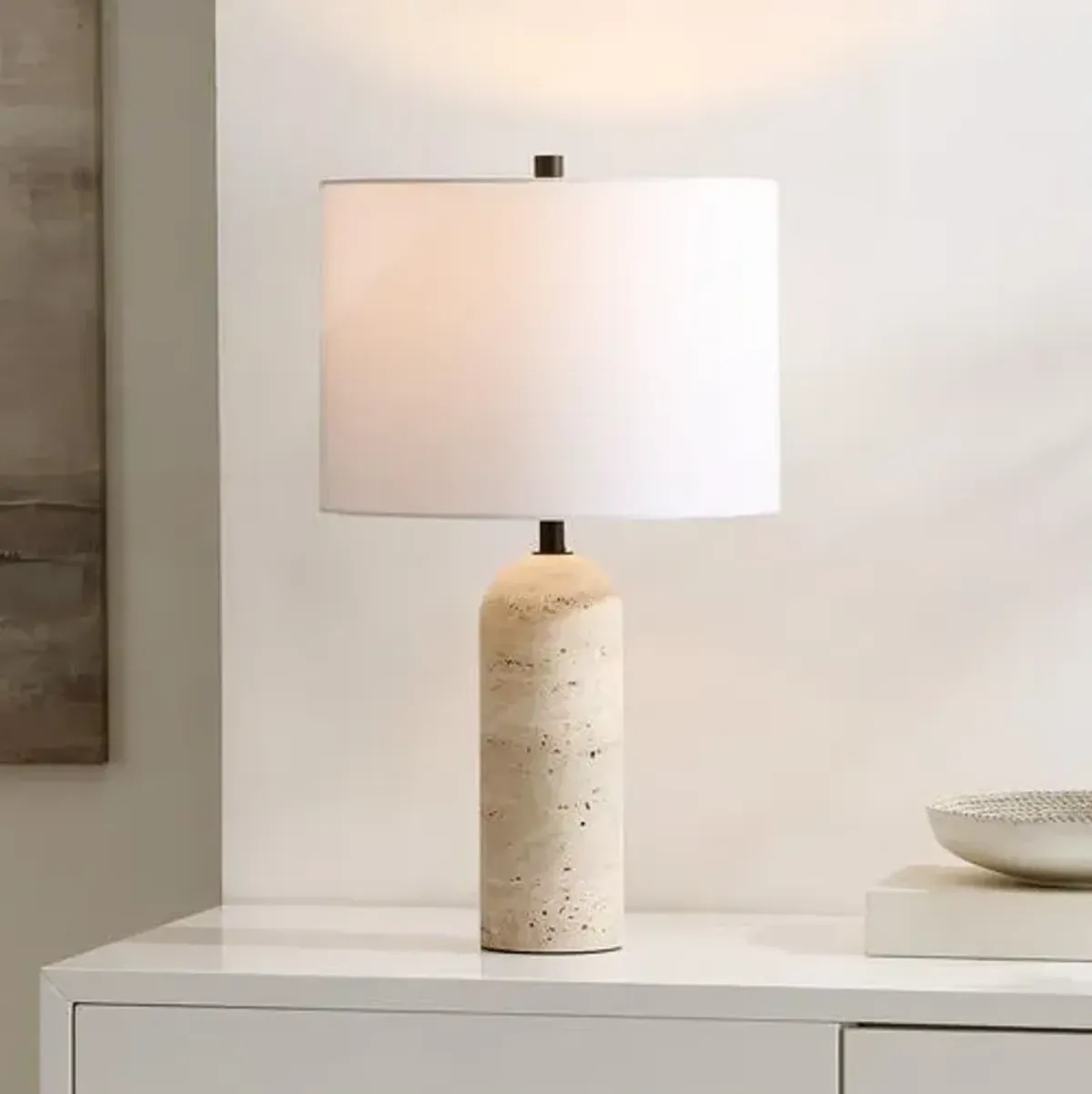 Cian 24" Travertine Table Lamp - Ivory