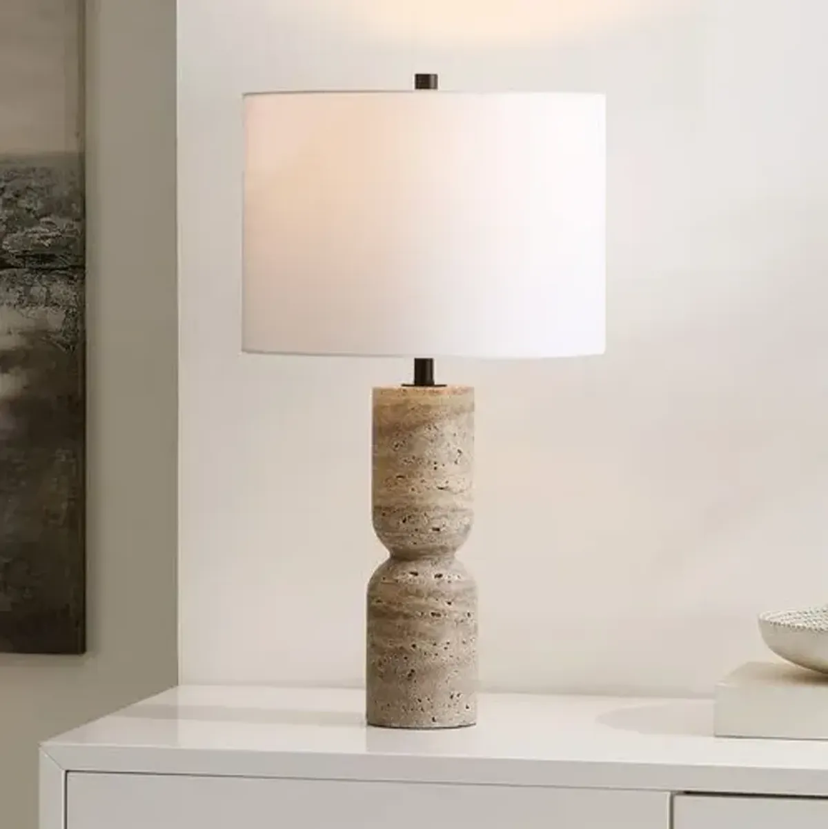 Alessandra 25.25" Travertine Table Lamp - Gray