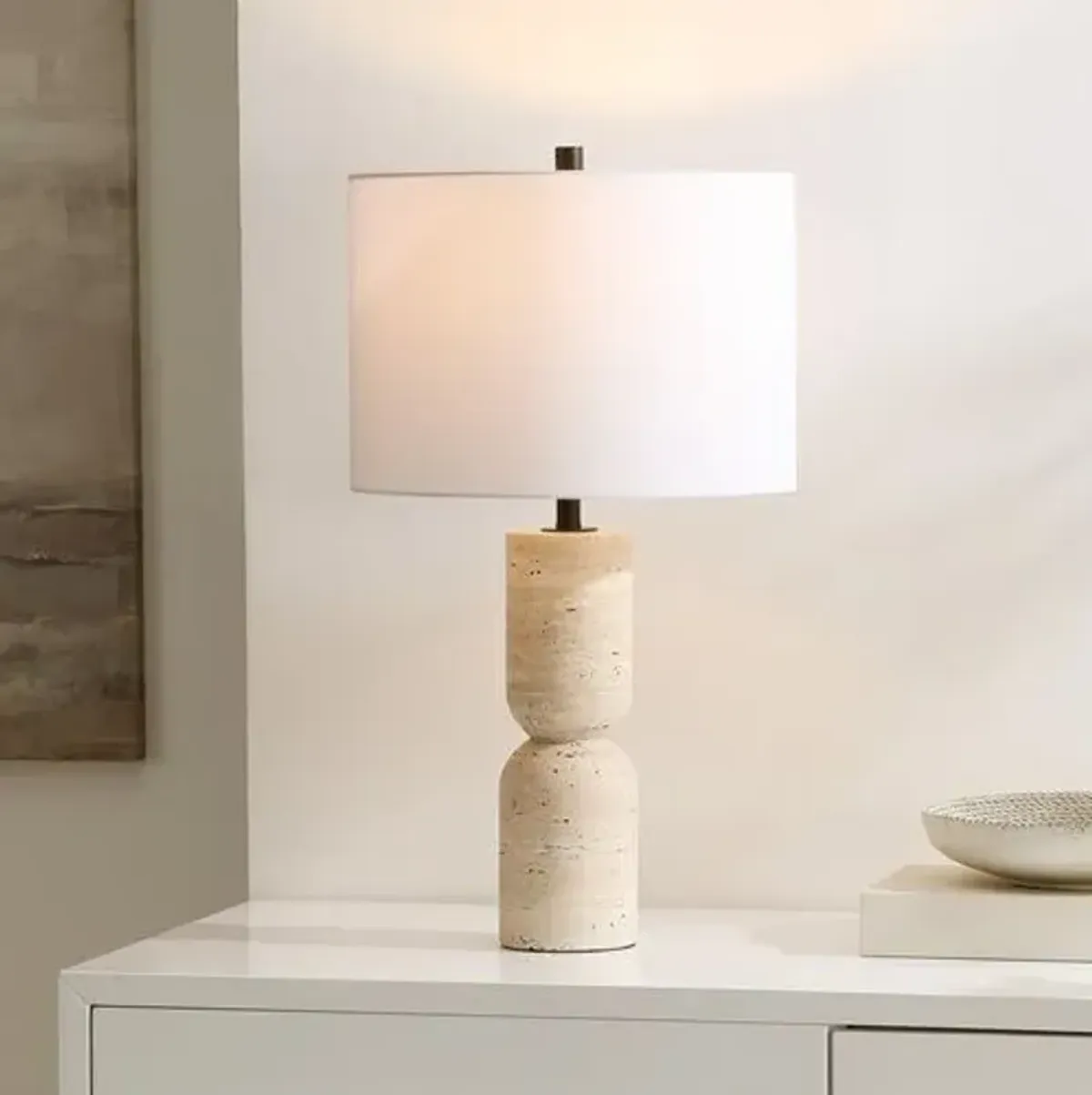 Alessandra 25.25" Travertine Table Lamp - Ivory