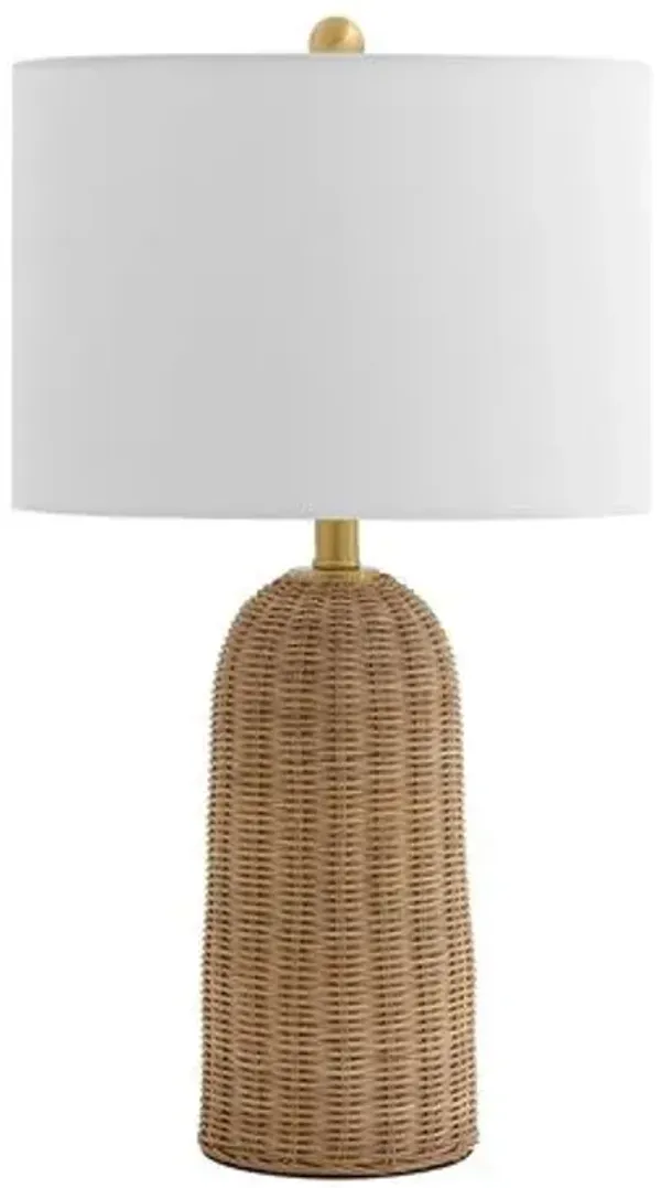 Wolly 25.5" Rattan Table Lamp - Natural/Brass - Handcrafted - Brown