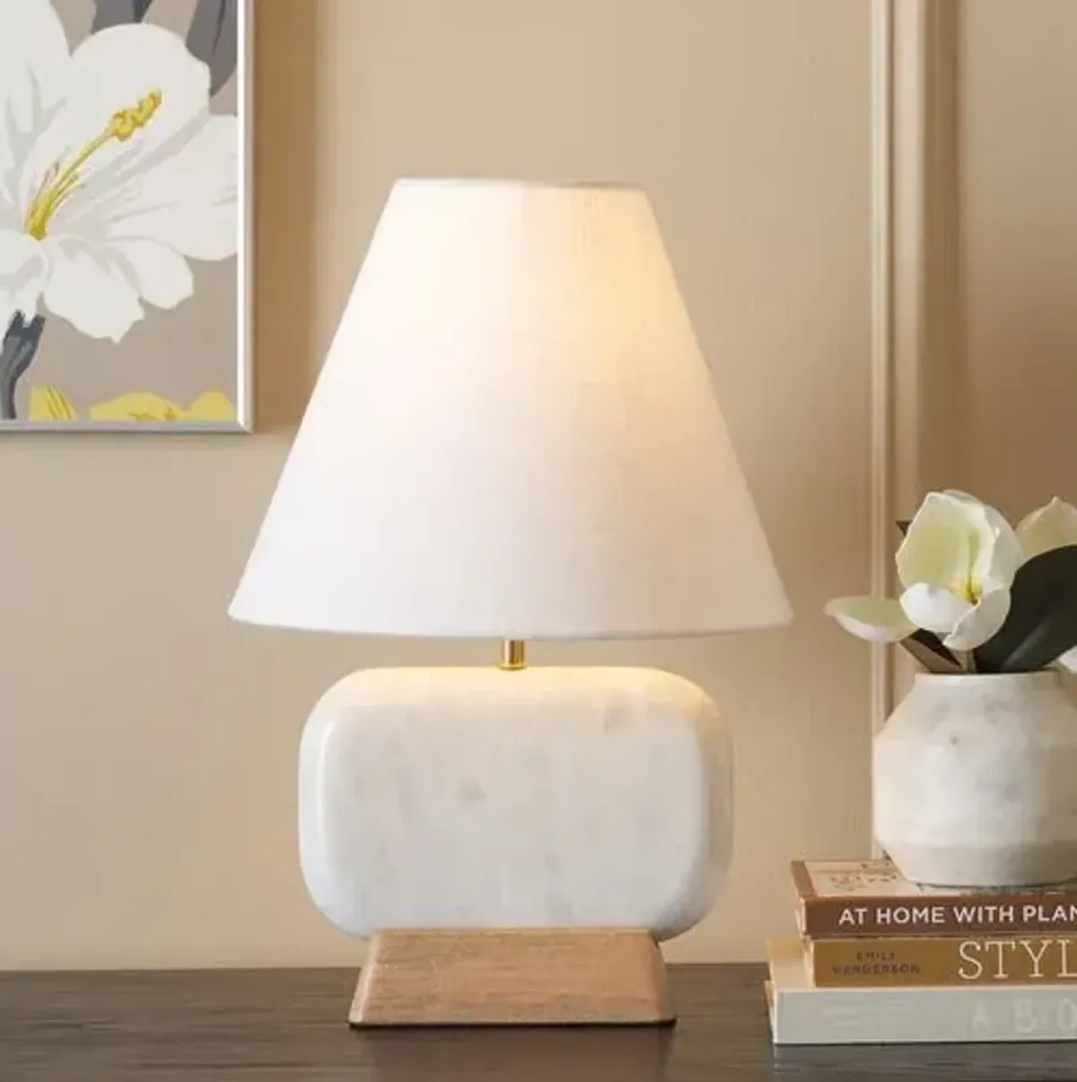 Amiya 17" Table Lamp - White Marble/Natural