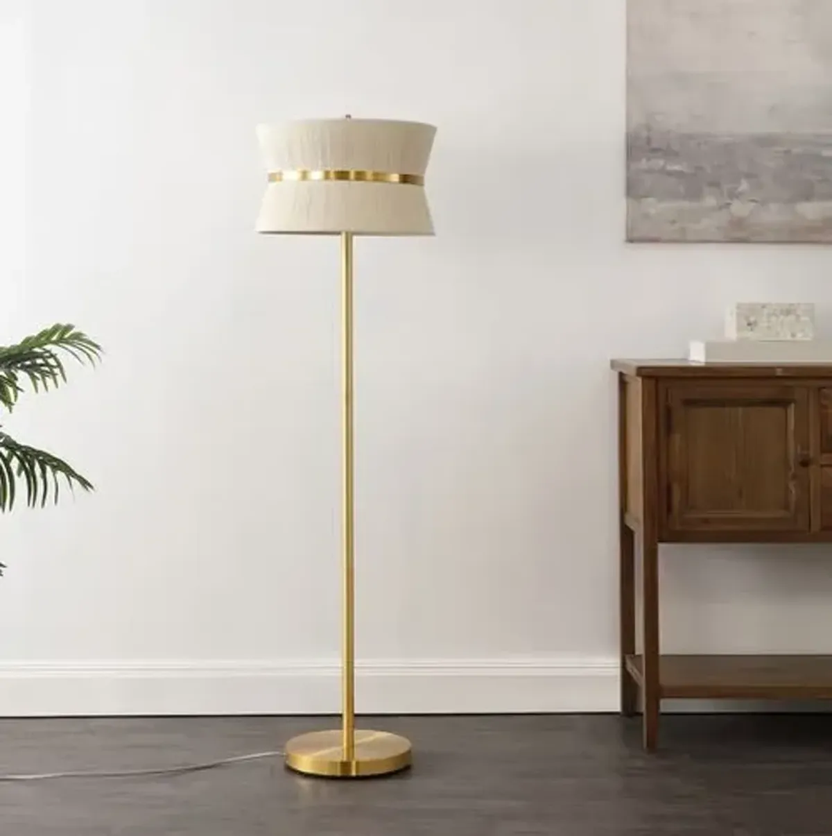 Philomena Floor Lamp - Bleached Natural/Brass