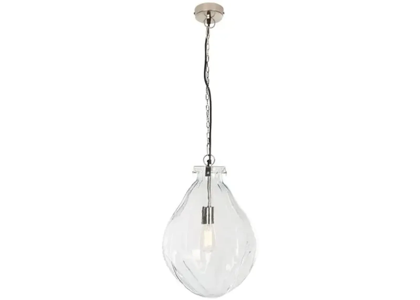 Lorlen 15" Glass Teardrop Pendant - Clear/Nickel