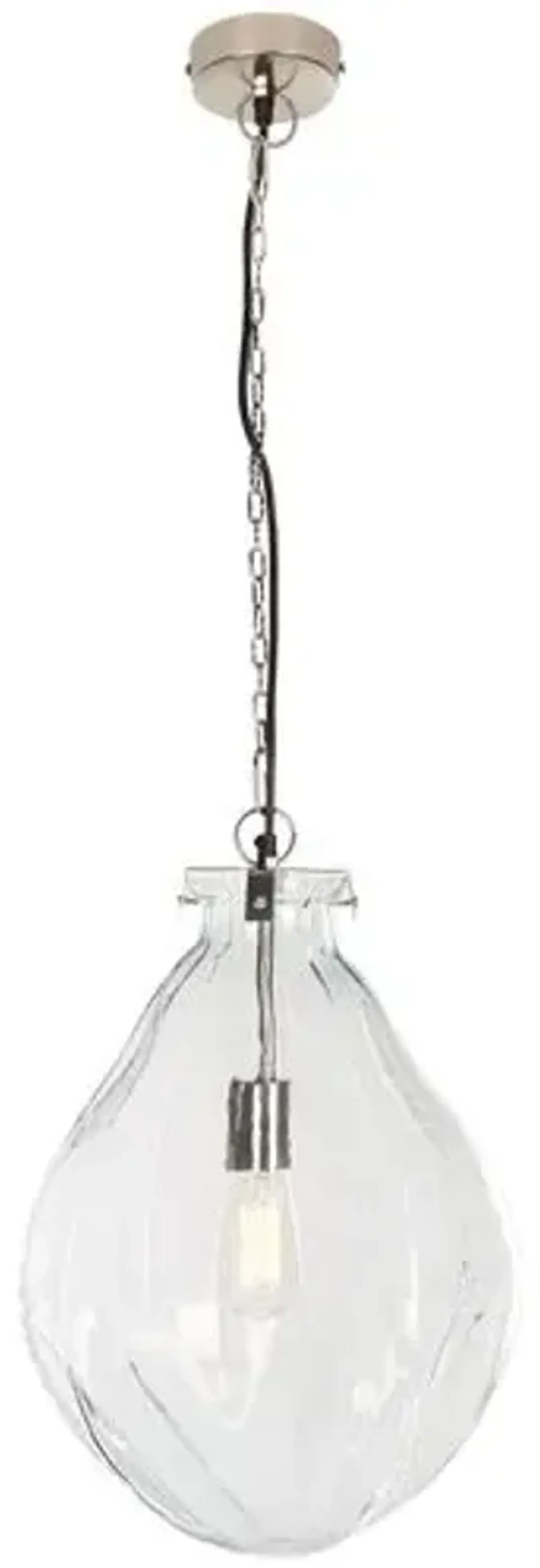 Lorlen 15" Glass Teardrop Pendant - Clear/Nickel