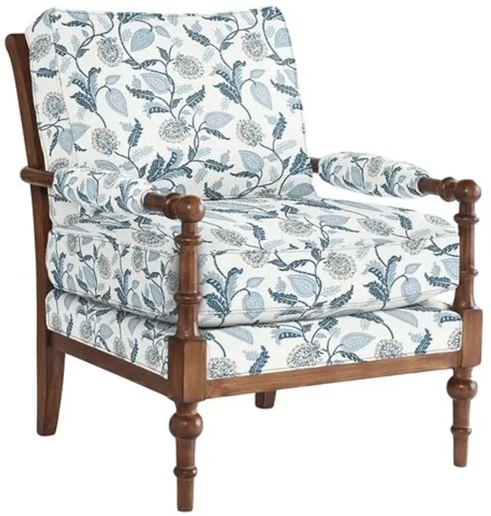 Lucy Exposed Wood Chair - Reid Indigo Floral - Handcrafted