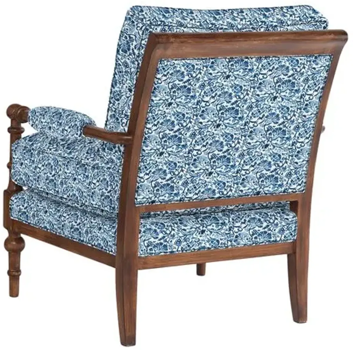 Lucy Exposed Wood Chair - Aurora Indigo Floral - Handcrafted - Blue