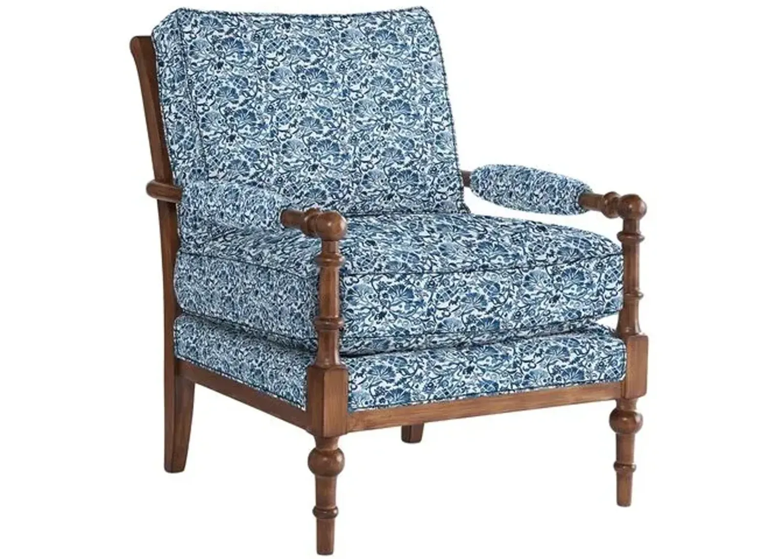 Lucy Exposed Wood Chair - Aurora Indigo Floral - Handcrafted - Blue