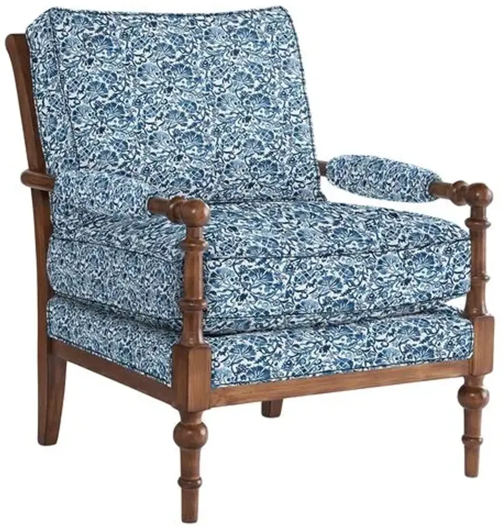 Lucy Exposed Wood Chair - Aurora Indigo Floral - Handcrafted - Blue