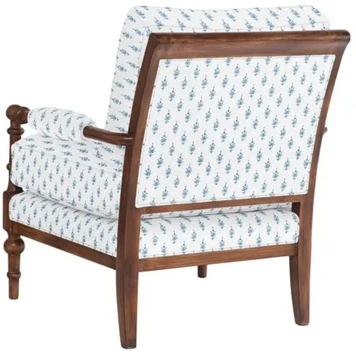 Lucy Exposed Wood Chair - Leyland Sky Block Print - Handcrafted