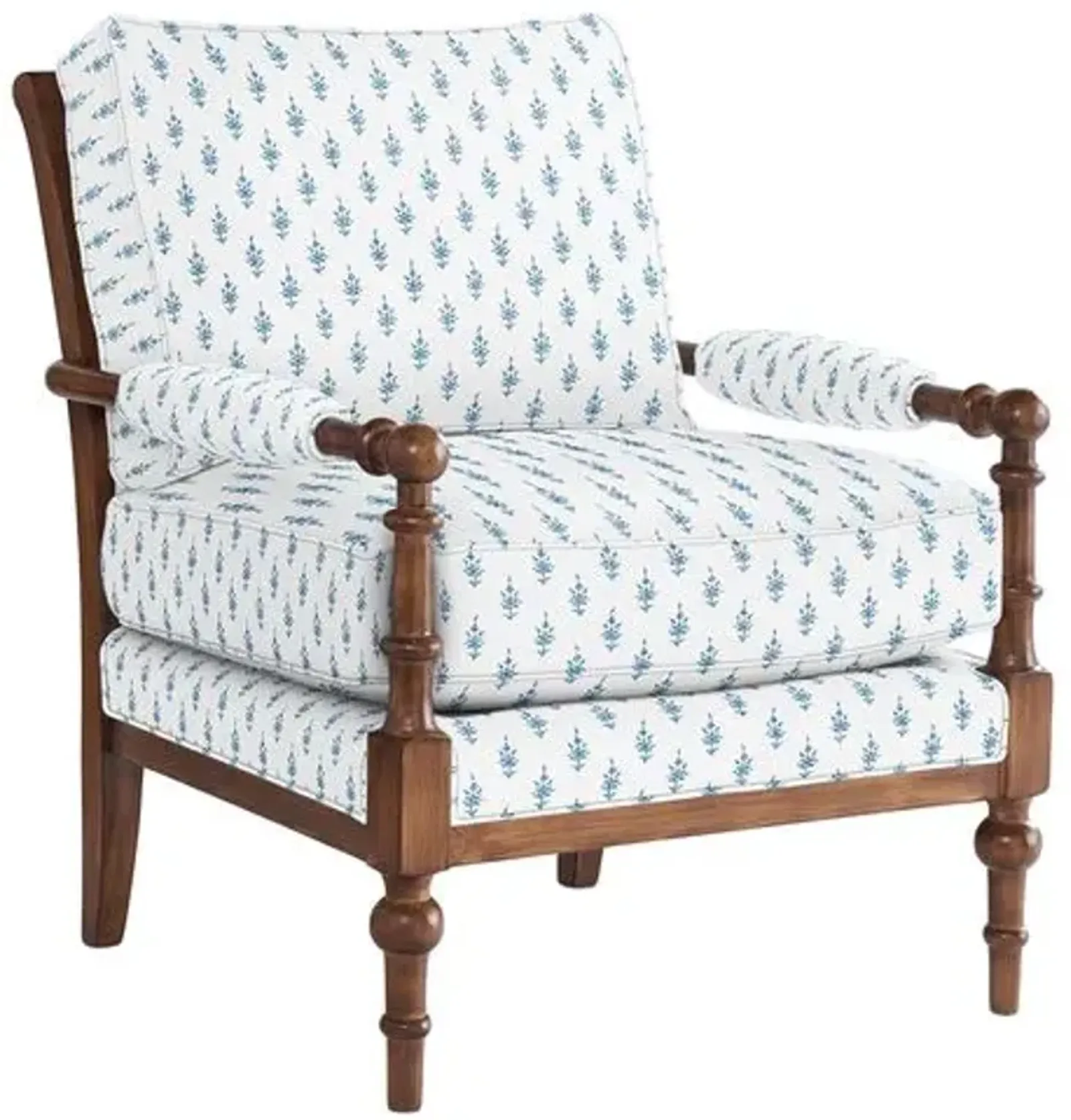 Lucy Exposed Wood Chair - Leyland Sky Block Print - Handcrafted