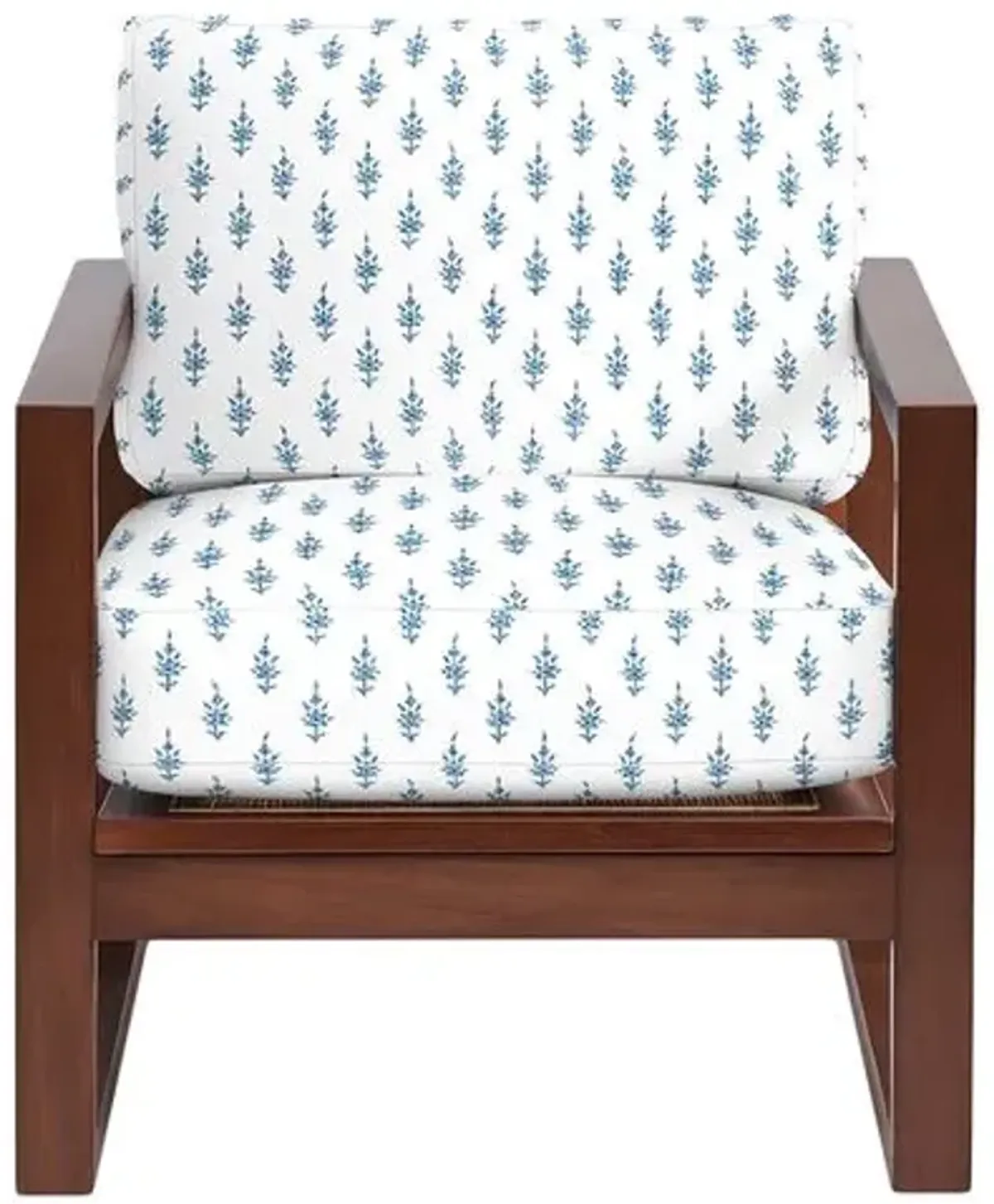 Lucy Exposed Wood Chair - Leyland Sky Block Print - Handcrafted