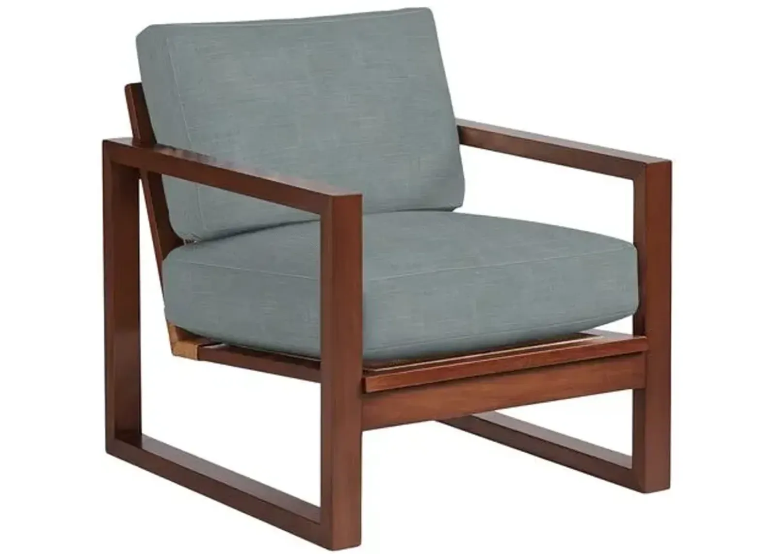 Grant Exposed Wood Chair - Natural Cane/Crypton Linen - Handcrafted - Blue