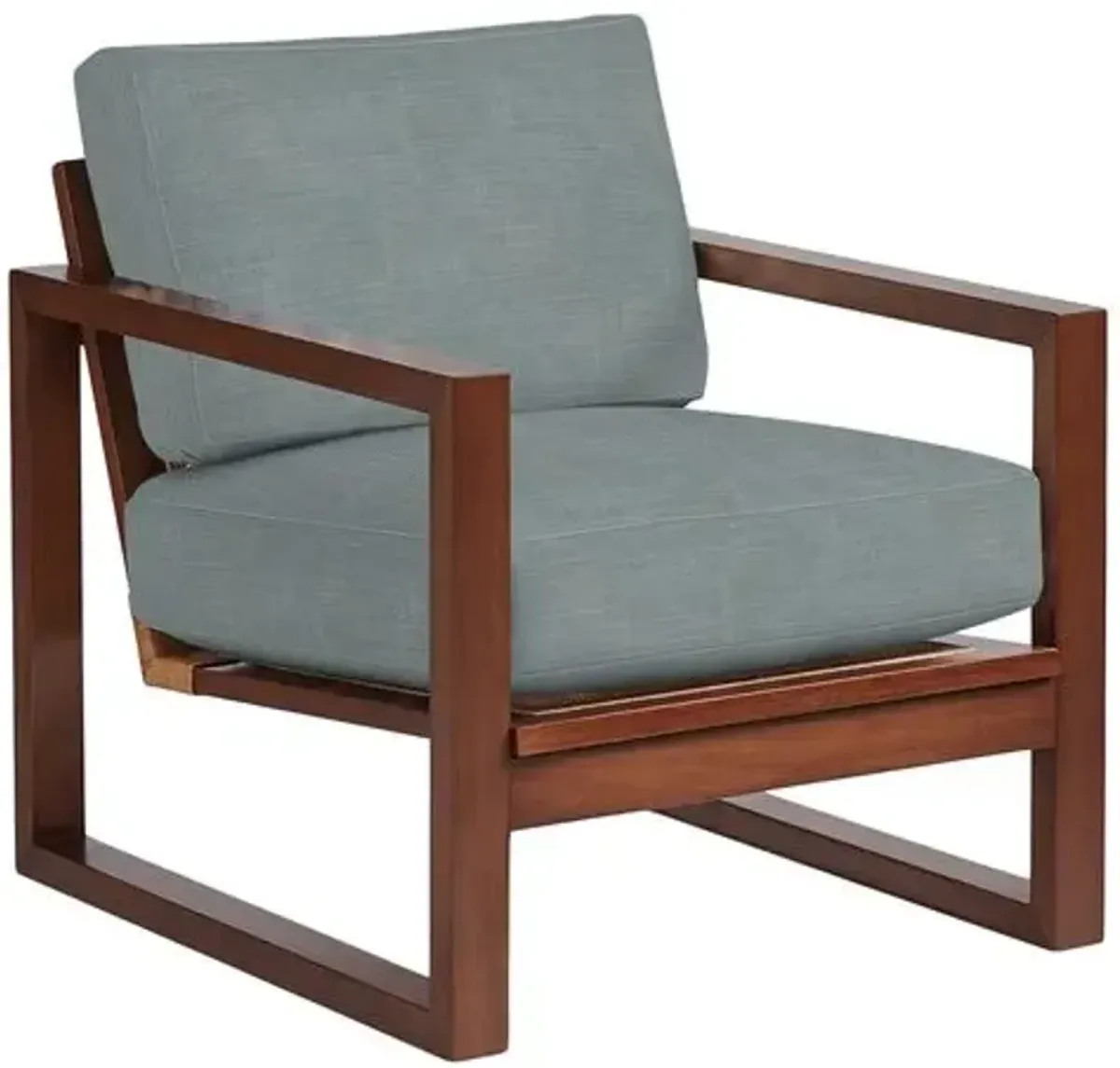 Grant Exposed Wood Chair - Natural Cane/Crypton Linen - Handcrafted - Blue