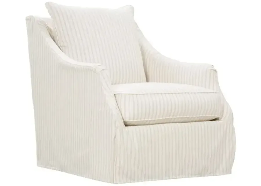 Sadie Slipcover Swivel Chair - Ivory/Grey Stripe