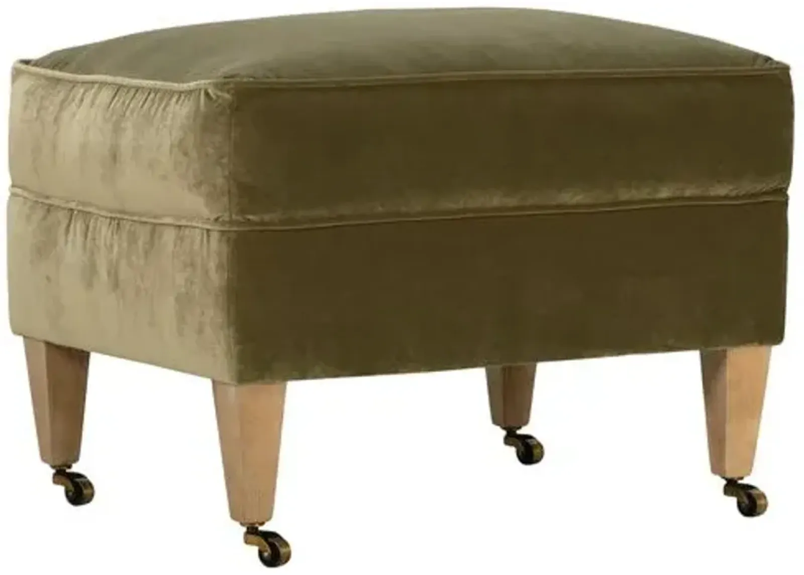 Leo Velvet Ottoman - Olive Green