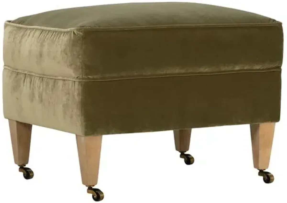 Leo Velvet Ottoman - Olive Green