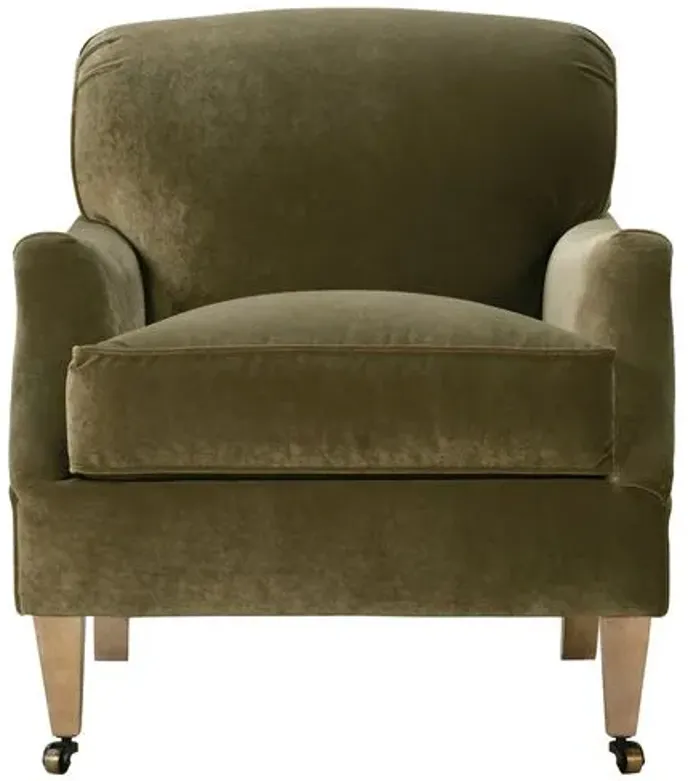 Leo Velvet Accent Chair - Olive Green, Comfortable, Durable