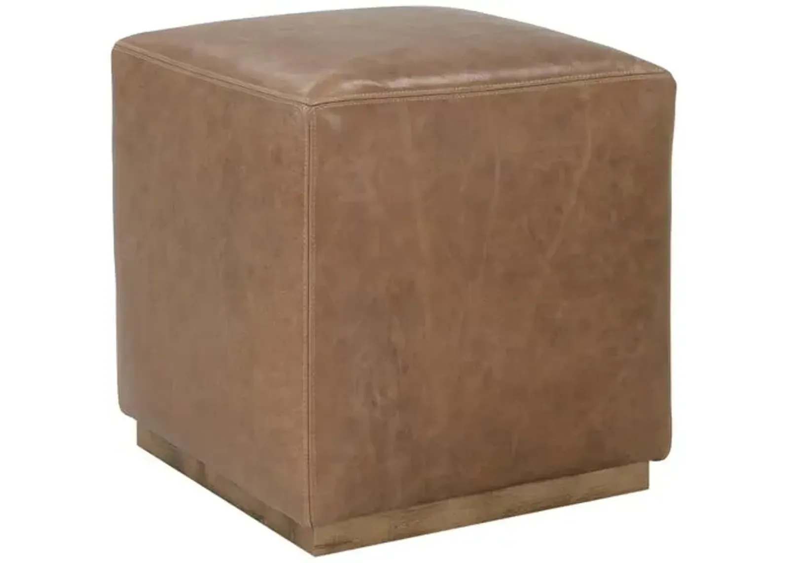 Madden Square Leather Ottoman - Nugget - Brown