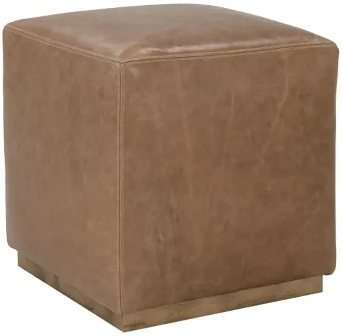 Madden Square Leather Ottoman - Nugget - Brown