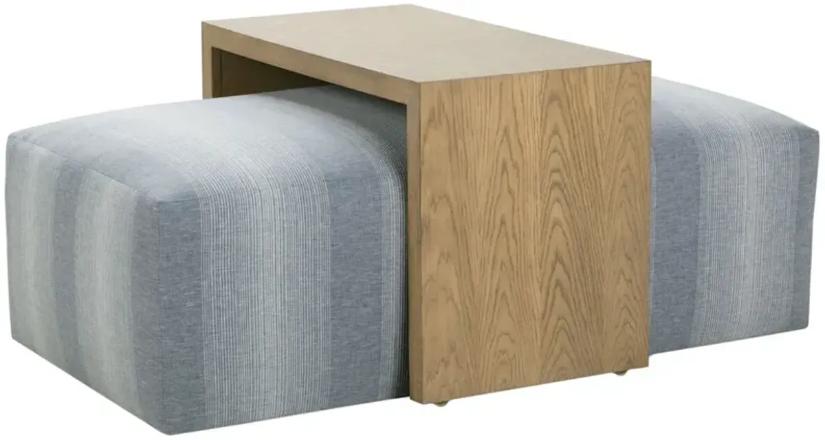 Augie Upholstered Ottoman, Federal Blue Stripe