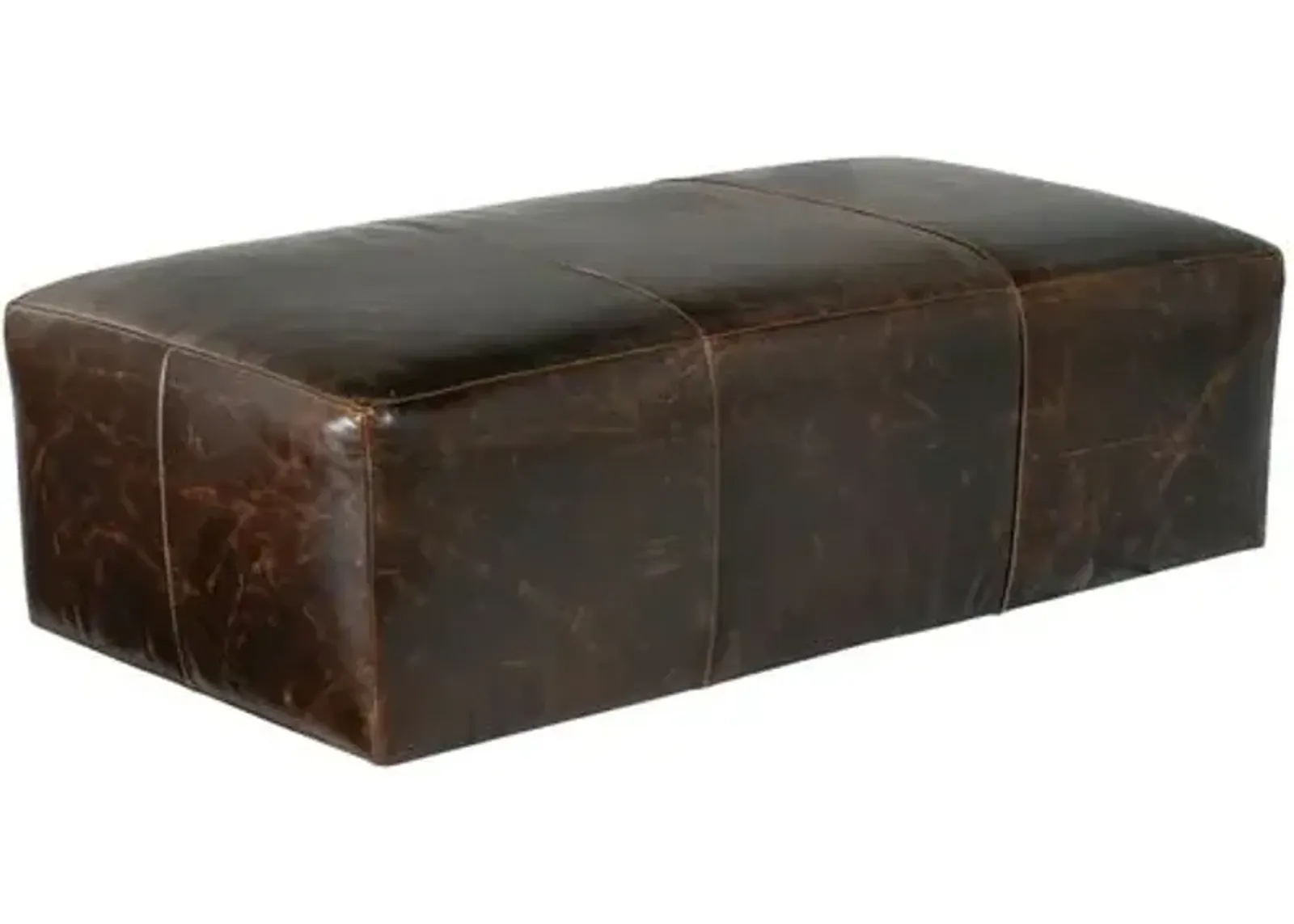 Augie Upholstered Leather Ottoman - Brown