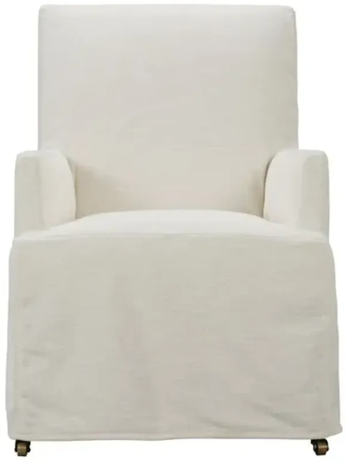 Elio Slipcovered Dining Chair with Casters - White