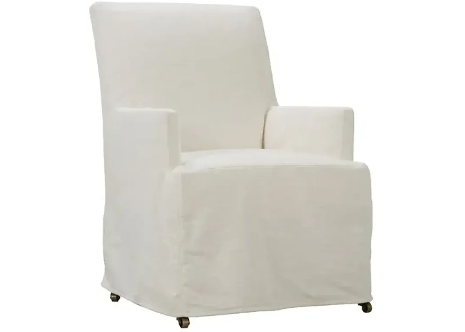 Elio Slipcovered Dining Chair with Casters - White