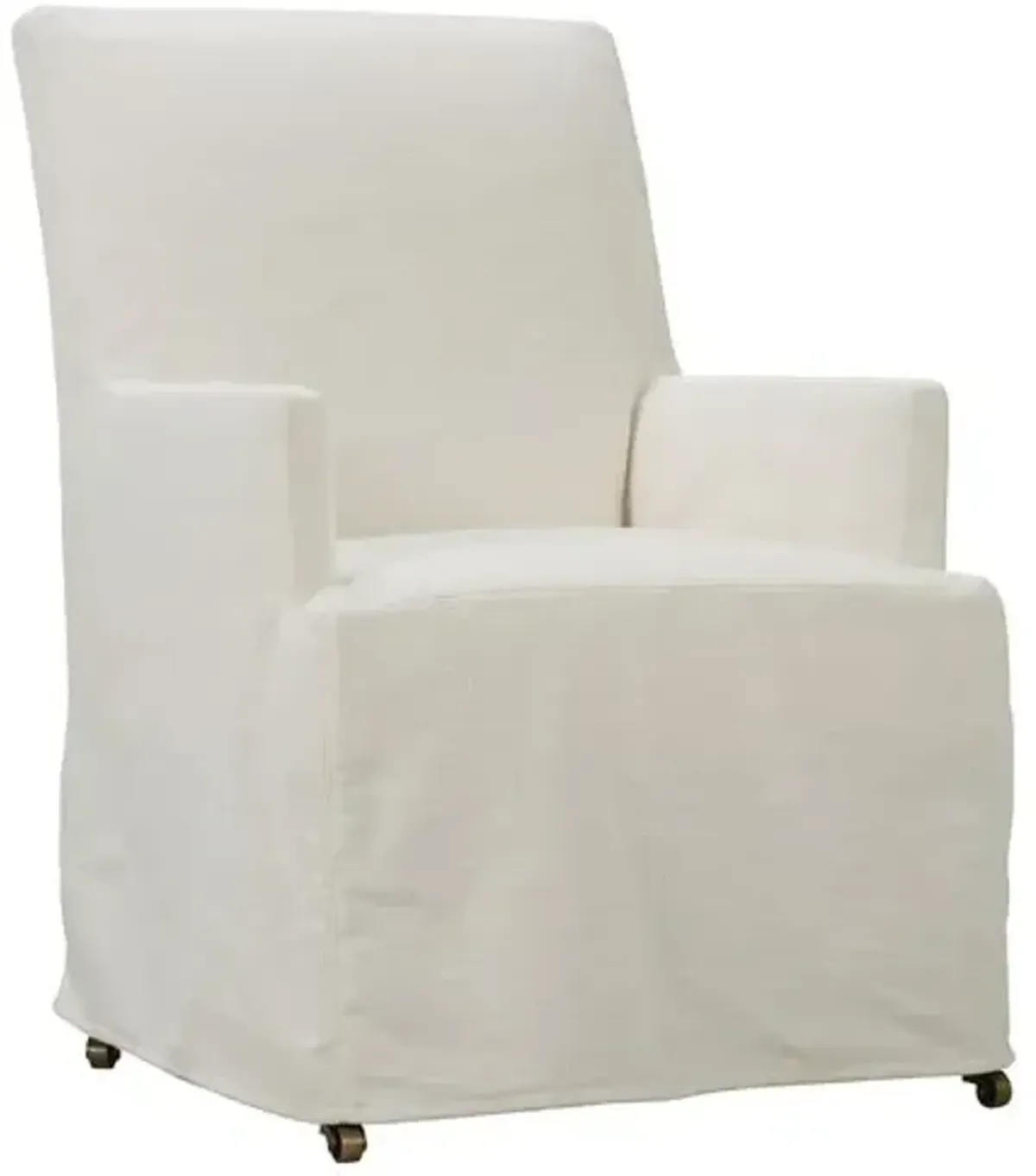 Elio Slipcovered Dining Chair with Casters - White