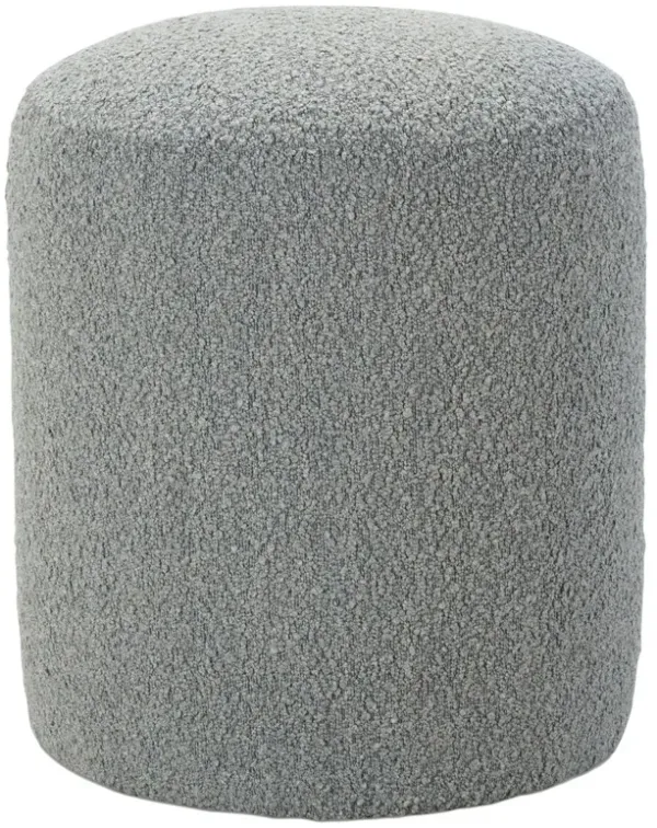 Hannah Tall Upholstered Round Ottoman, Grey Boucle