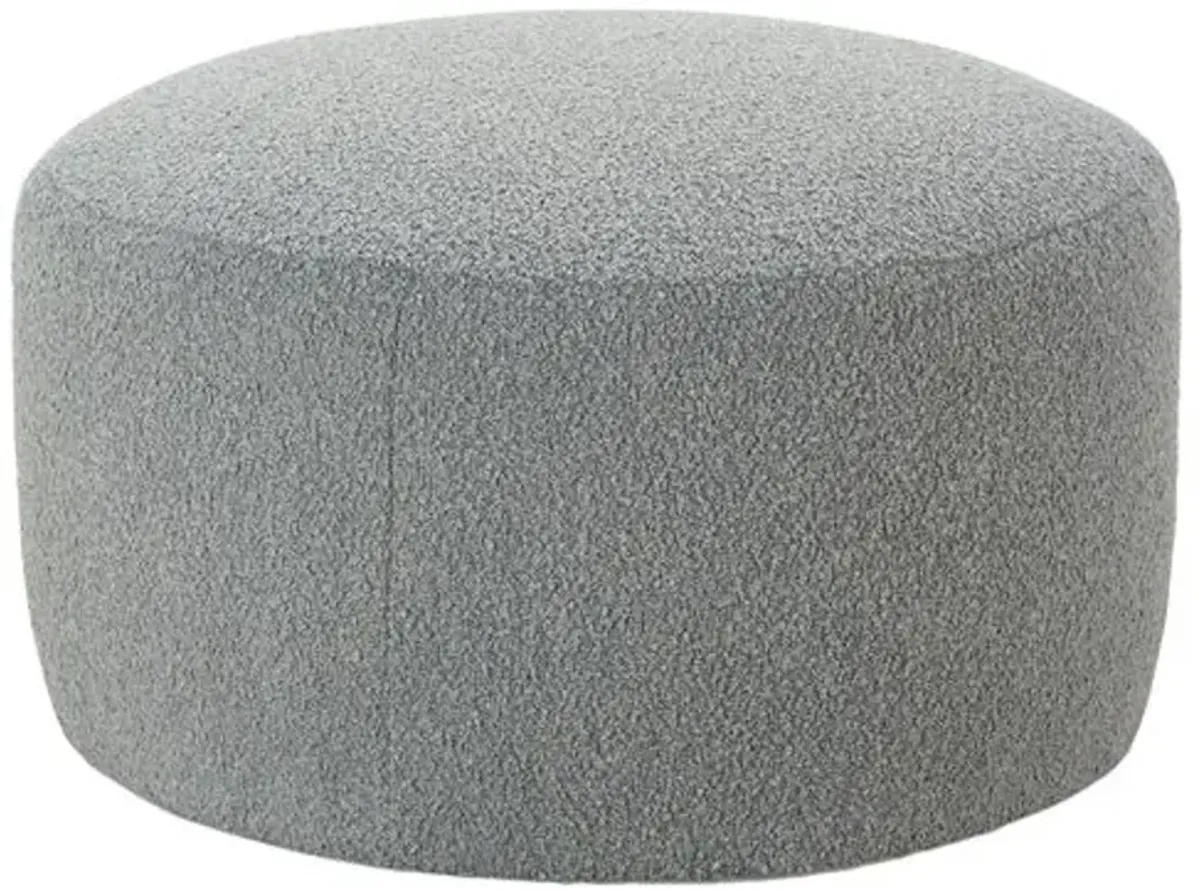 Hannah Upholstered Round Ottoman - Grey Boucle - Gray