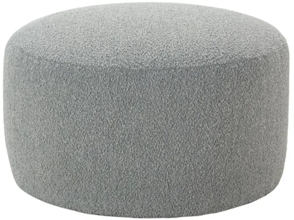 Hannah Upholstered Round Ottoman, Grey Boucle