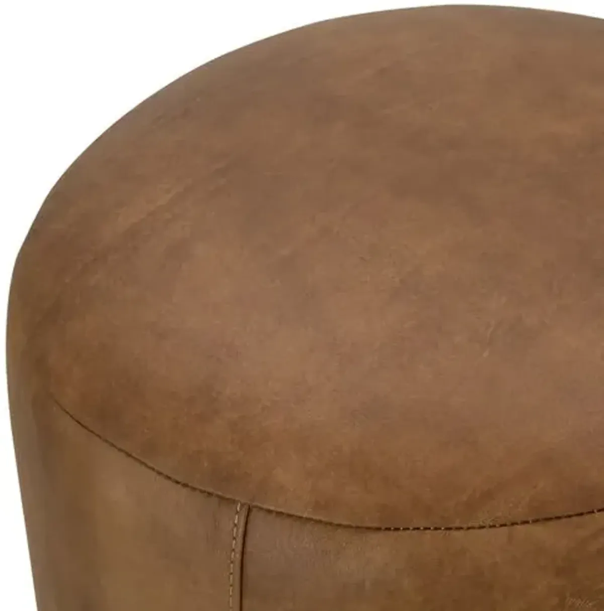 Rhodes Leather Round Ottoman - Cocoa - Brown