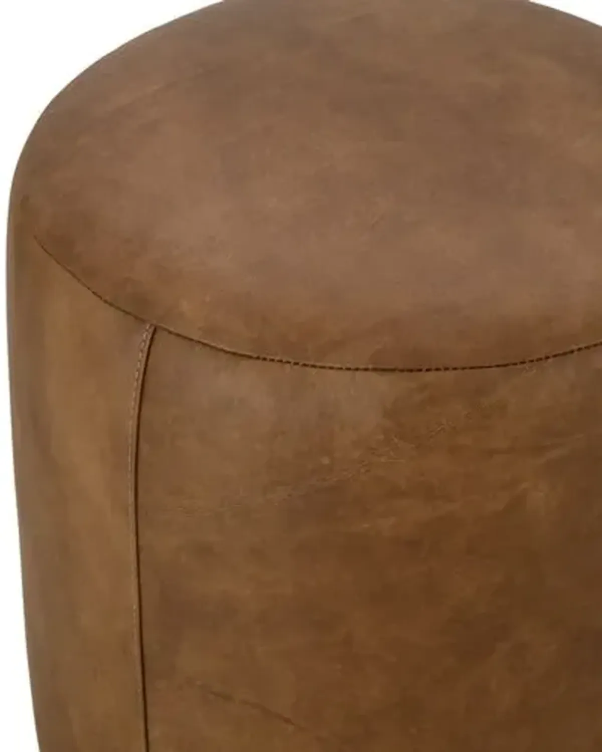 Rhodes Leather Round Ottoman - Cocoa - Brown