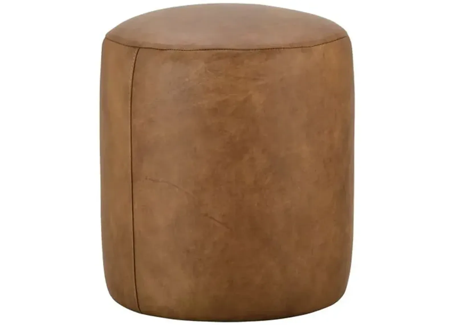 Rhodes Leather Round Ottoman - Cocoa - Brown