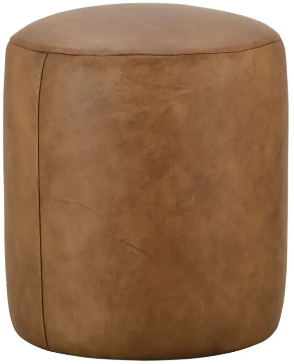 Rhodes Leather Round Ottoman, Cocoa