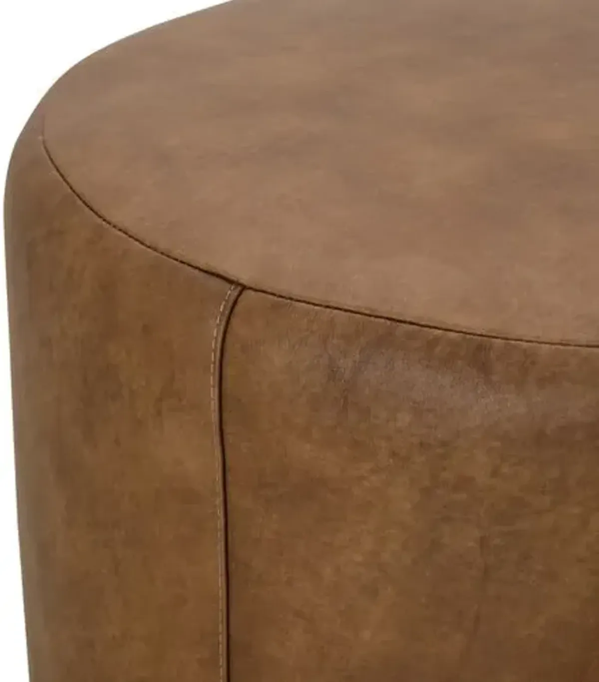 Rhodes Leather Large Round Ottoman - Brown