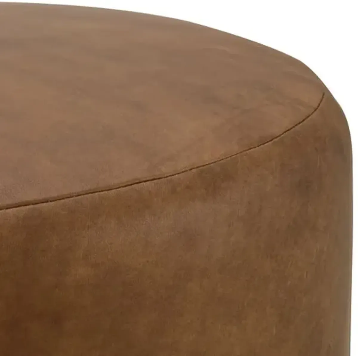 Rhodes Leather Large Round Ottoman - Brown