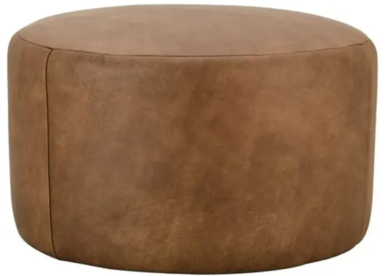 Rhodes Leather Large Round Ottoman - Brown