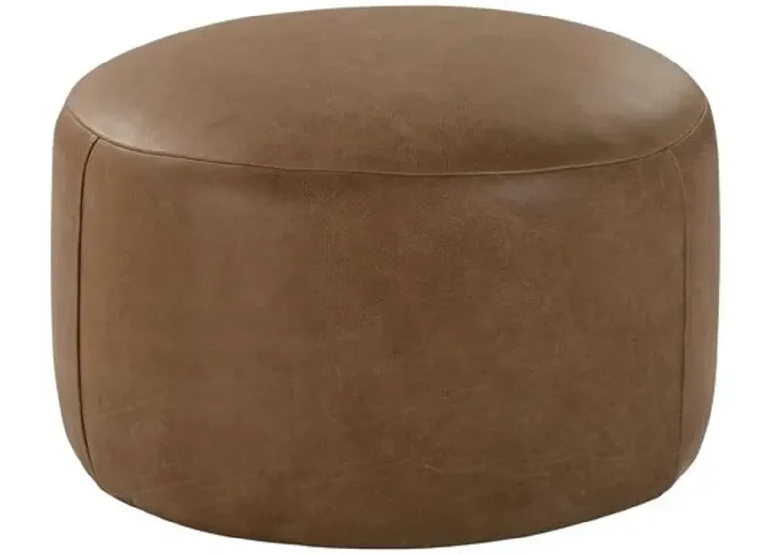 Rhodes Leather Large Round Ottoman - Brown