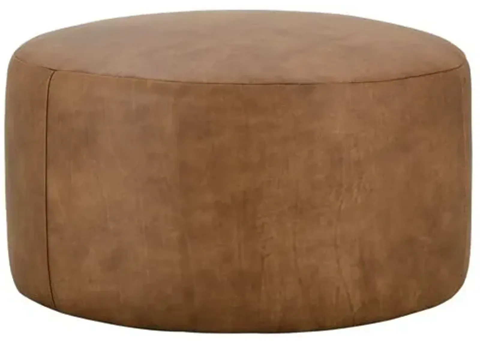 Rhodes Leather Large Round Ottoman - Brown