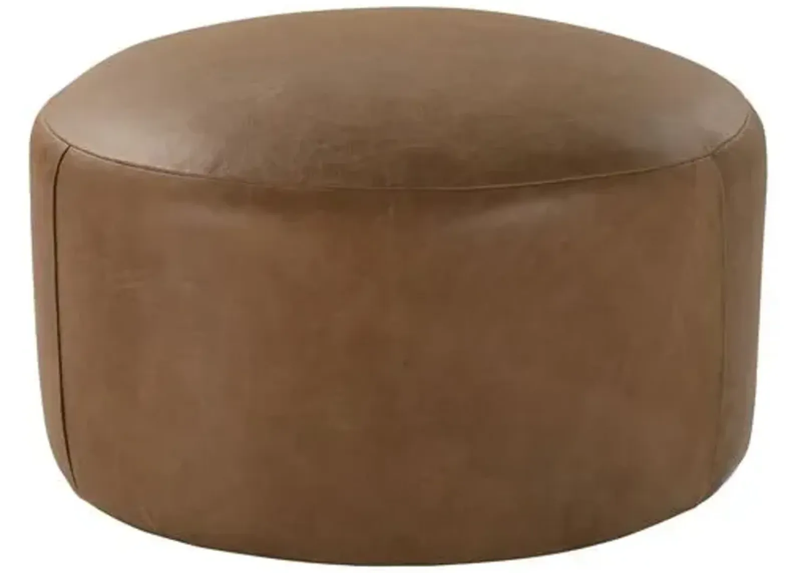 Rhodes Leather Large Round Ottoman - Brown