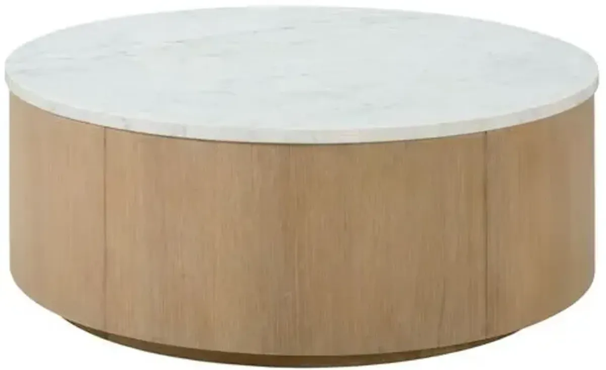 Audrey Round Marble Top Coffee Table - Natural/White - Brown