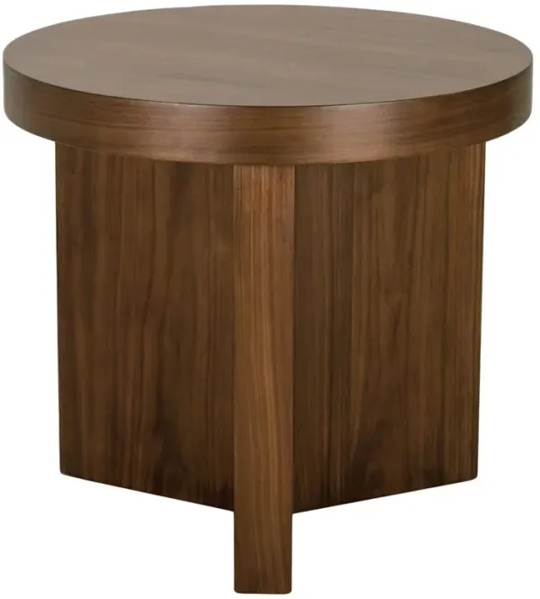 Dawn Round Walnut Veneer Side Table, Auburn