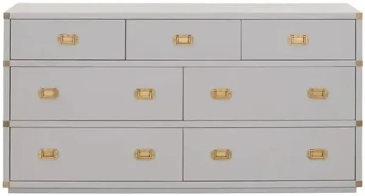 Talbot 7-Drawer Campaign Dresser - Dove Grey/Gold - Gray