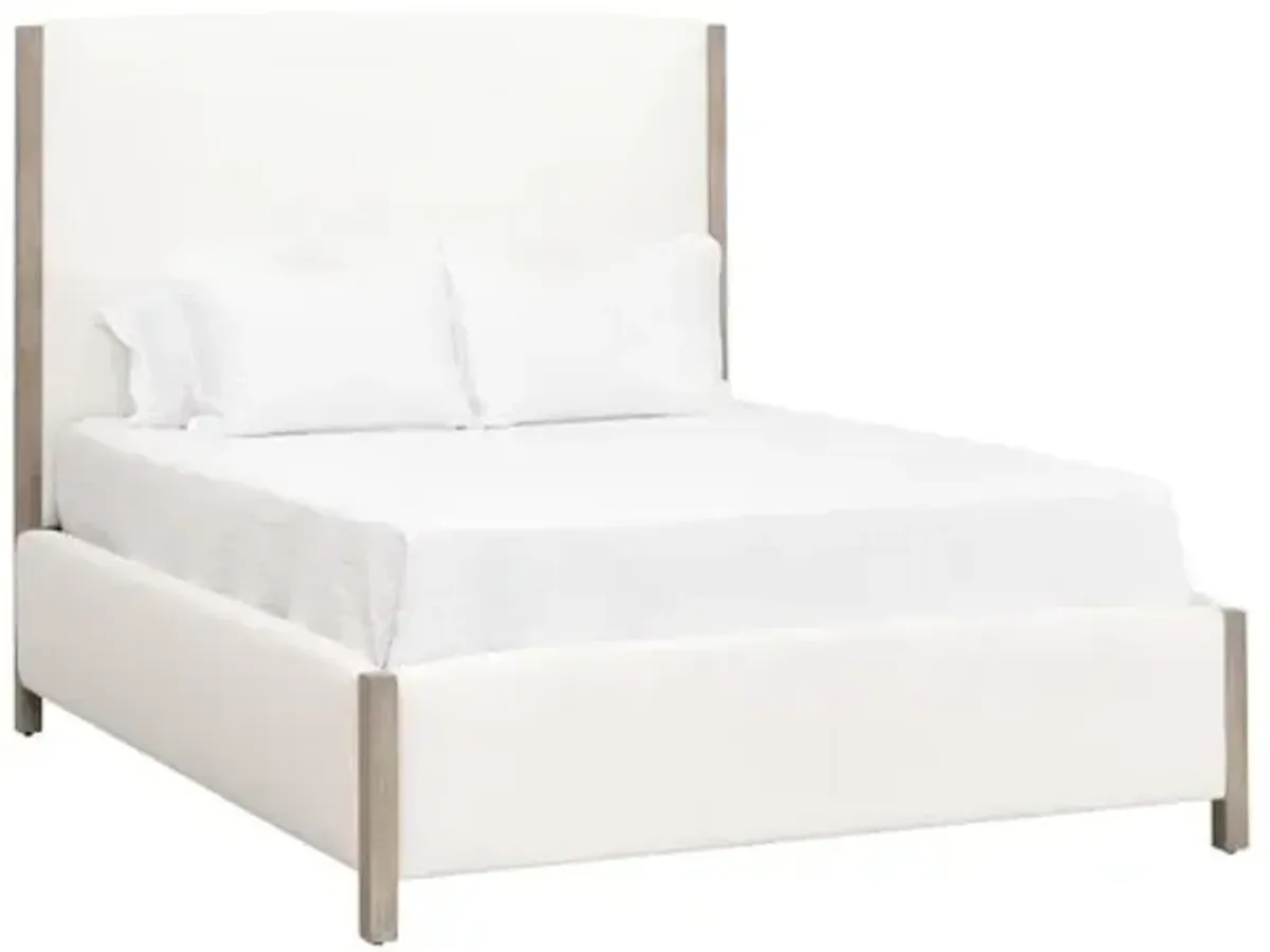 Juliana Panel Bed - Pearl Performance Linen/Natural Gray - White - Upholstered