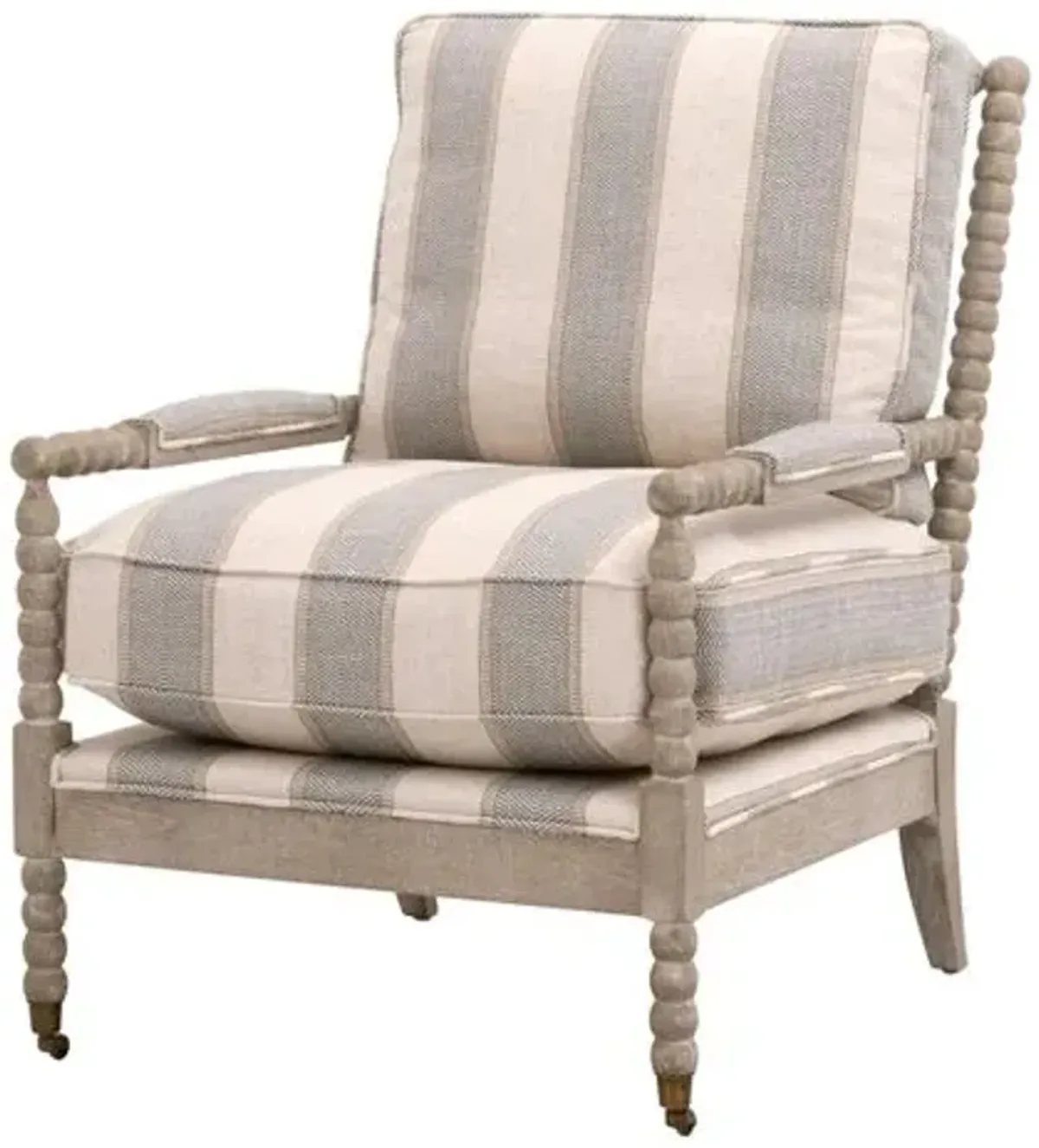 Chloe Spindle Club Chair - Pewter Stripe/Natural Gray