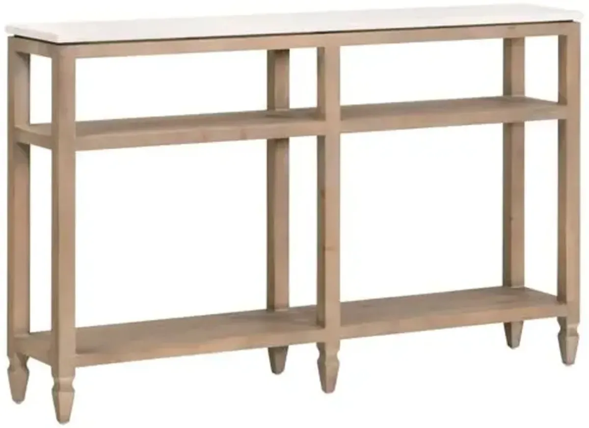 Carla Narrow Console Table - White Quartz/Smoke Gray - Brown